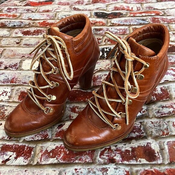 Michael Kors distressed brown leather ankle boots with raw leather tie - Picture 6 of 9